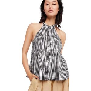 Free People Anthropologie Gingham Tank Top Blouse Take It Easy Sleeveless Size S